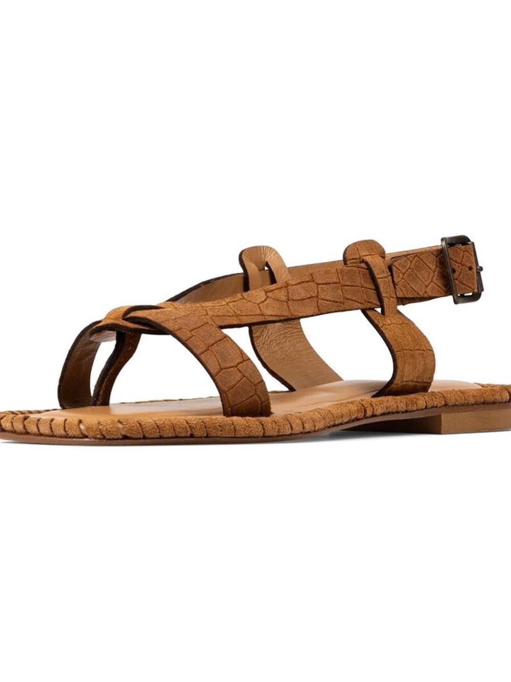 Donald Pliner Eliya Brown Crocodile Embossed Suede Sandals - Picture 3 of 5